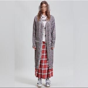 B72 R13 Printed Tweed Long Cardigan Duster Small Chic Edgy Plaid Bella Swan